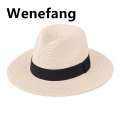 Wenefang 1pc Summer Women's Fashion Straw Hat Panama Style New style Sun Hat, Beach Vacation Travel Beach Hat. 