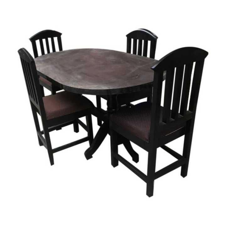 4 Seater Wooden Oval Design Dark Black Dining Table Set