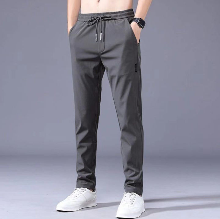 Summer%20Ice%20Silk%20Pants%20Men's%20Trousers%20Slim-fit%20Elastic%20Thin%20Korean%20Style%20Fashionable%20Japanese%20Style%20New%20Trendy%20Brand%20Casual%20Pants%20Cross-Border%20-%20Image%205