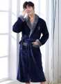 Solid Color Flannel Long Sleeve Bathrobe. 