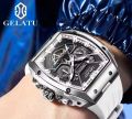 Gelatu 6012 Fashion Men Watches Top Brand Luxury Mechanical Sports Tonneau Design Montre Homme Silicone Automatic Skeleton Watch. 