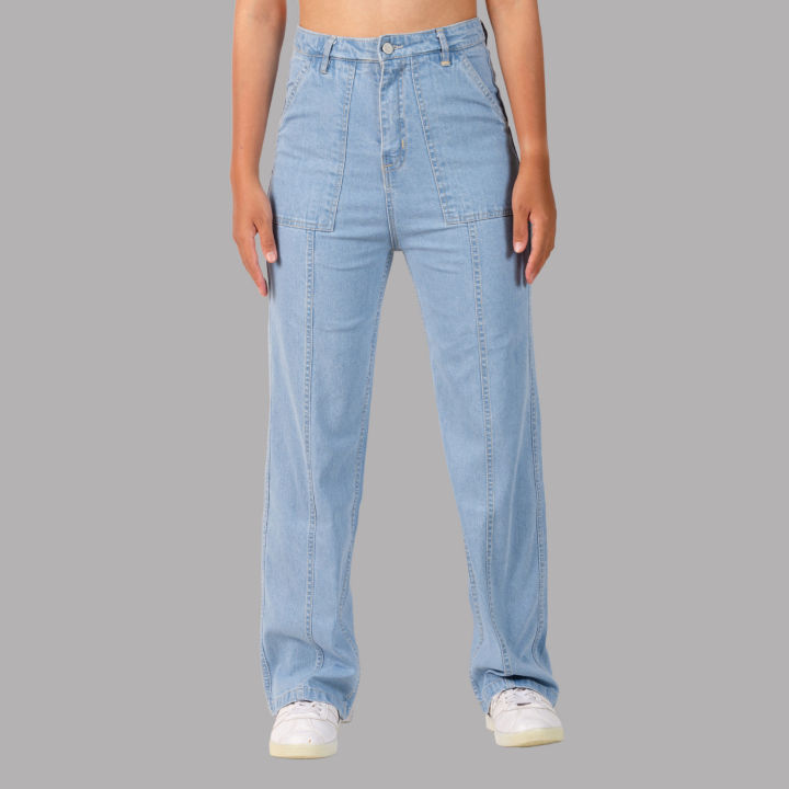Nepster Light Blue High Rise Stretchable Fancy Straight Jeans For Women