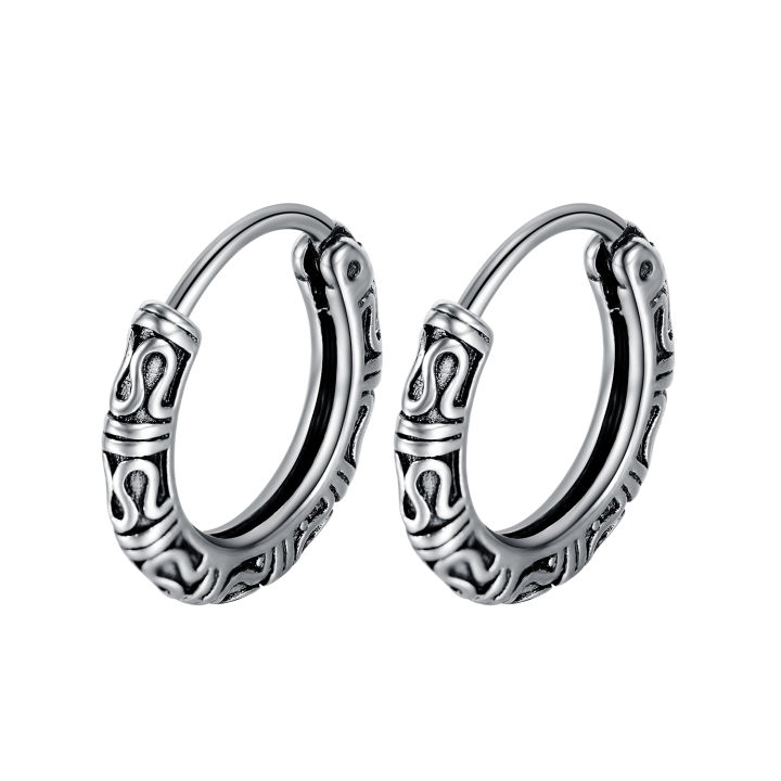 Profesional boy punk rings air korean men earrings irings stainless steel style qingwen personality hip hop earrings titanium steel men earrings accessories ring hikaw black cross