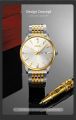 SKMEI 9323 Luxury Stainless Steel Strap Date week Watch Fashion Japan movement Golden Tuton - Men. 