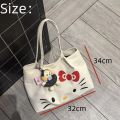 Cute Cartoon Kitty Tote Bag Large Capacity Canvas Shoulder Bag Lightweight Solid Color Travel Printed Handbag. 