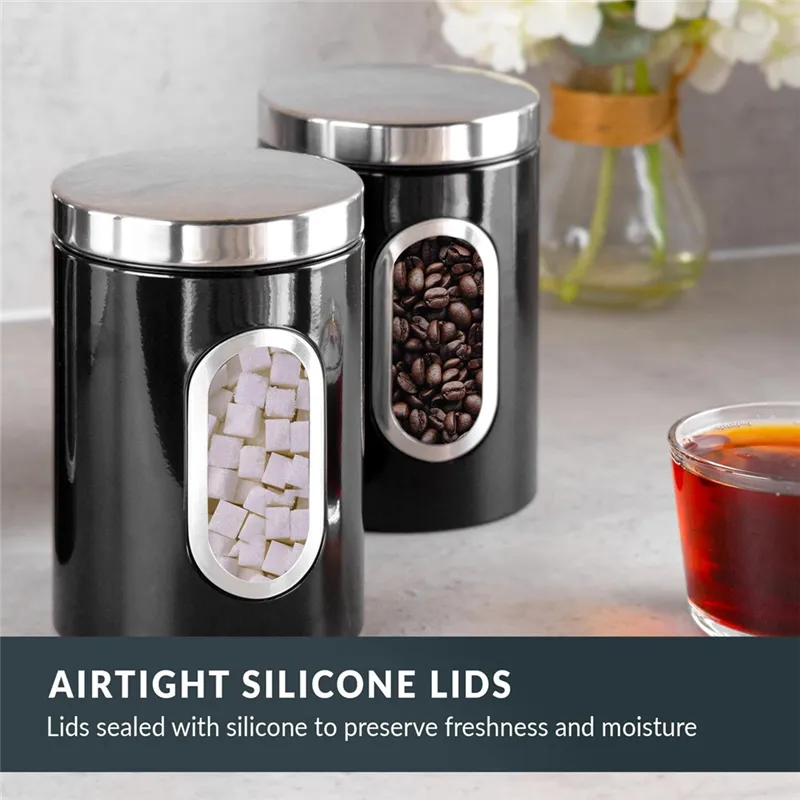 PCS Kitchen Canister Set Black Stainless Steel Suitable for