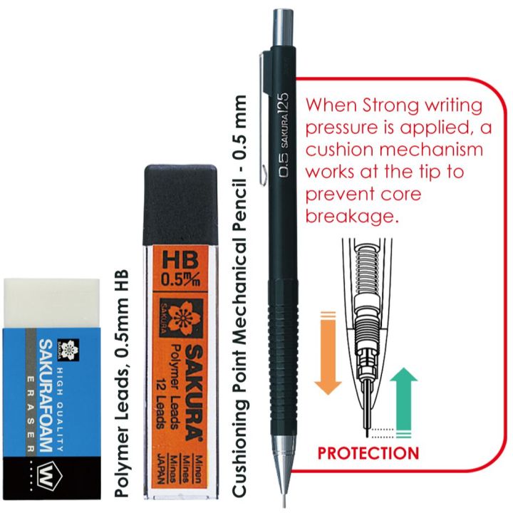 Sakura%20Cushioning%20Point%20Mechanical%20Pencil%20(0.5)%20Value%20Pack%20With%20Polymer%20Lead%20and%20Foam%20Eraser%20-%20Mechanical%20Pencil%20%7C%20-%20Image%202