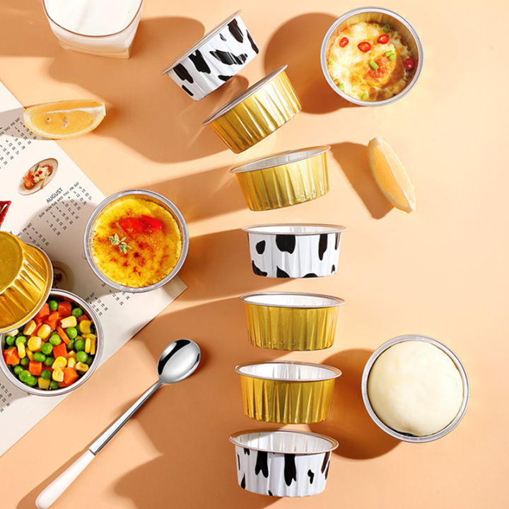 Kitchen accessories 10Pcs Reusable Round Aluminum Foil Tin Cup Pudding Cake Mold Air Fryer Tinfoil Box Small Baking Tray Baking Pastry Tools JUE