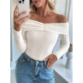 Women'S Off the Shoulder Sweater Long Sleeve Knit Fall Pullover Tops Winter Going Out Outfits. 