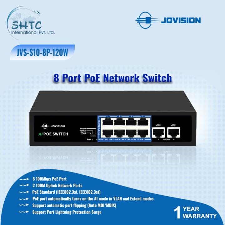 Jovision 8 Port PoE Network Switch - JVS-S10-8P-120W