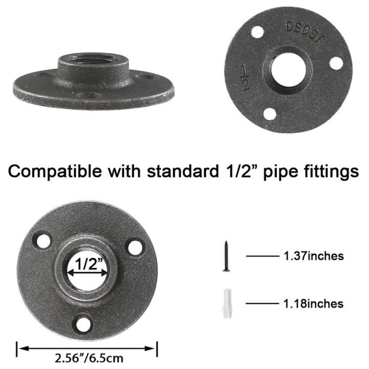 NCANRUI%201/2%20Inches%20Malleable%20Cast%20Iron%20Pipe%20Flange,%201/2%20Inches%20Black%20Pipe%20Threaded%20Pipe%20Nipples,%208%20Pcs%20-%20Image%203