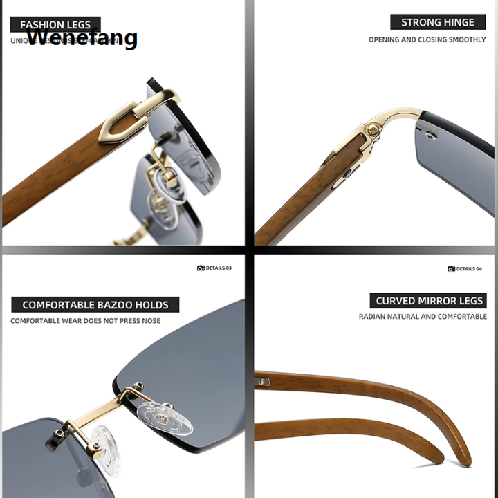 Wenefang%20Rectangle%20Fashion%20Rimless%20Sunglasses%20for%20Women%20Men%20Gangster%2090s%20Frameless%20Shades%20Retro%20Vintage%20Trendy%20Wooden%20Frame%20Eyewear%20-%20Image%205