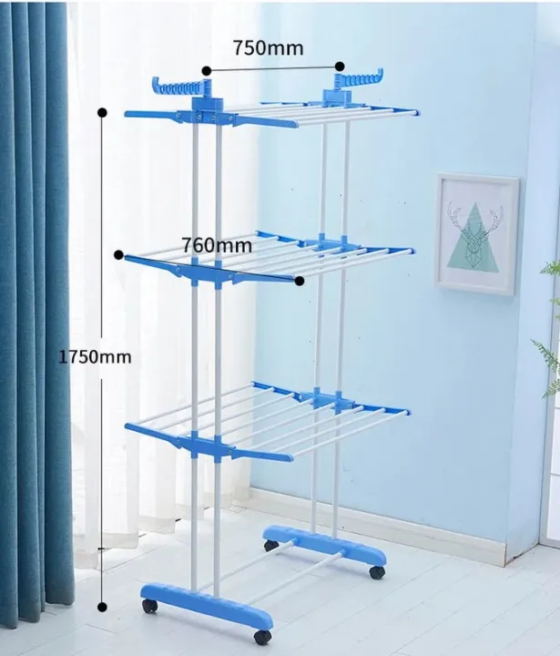 3%20Layer%20Cloth%20Drying%20Stand%20Hanger%20Organizer%20Shelf%20Space%20Saving%20Laundry%20Clothes%20Dryer%20With%20Breaking%20Wheels%20-%20Image%203