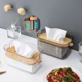 New Transparent Automatic Descent Tissue Box Bamboo Lid Large Capacity Tissue Holder Creative Dustproof Paper Towel Storage Box. 