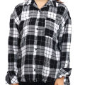 Black Cotton Full Sleeves Check Printed Shirt For Women. 