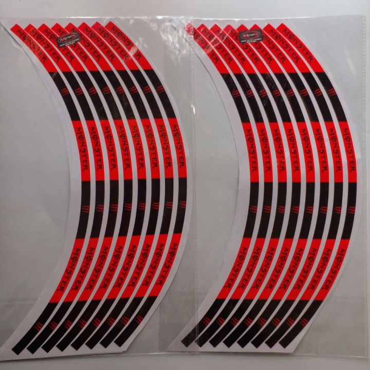Monster Reflective Vinyl Rim Stickers For Motorcycles / Suitable For All Bikes / 16 Pcs Sticker For Both Wheels
