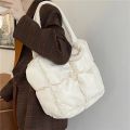 New Nylon Cloth Puffy Shoulder Bag Large Capacity Soft Down Feather Handbag Padded Quilted Space Cotton Shopping Tote. 