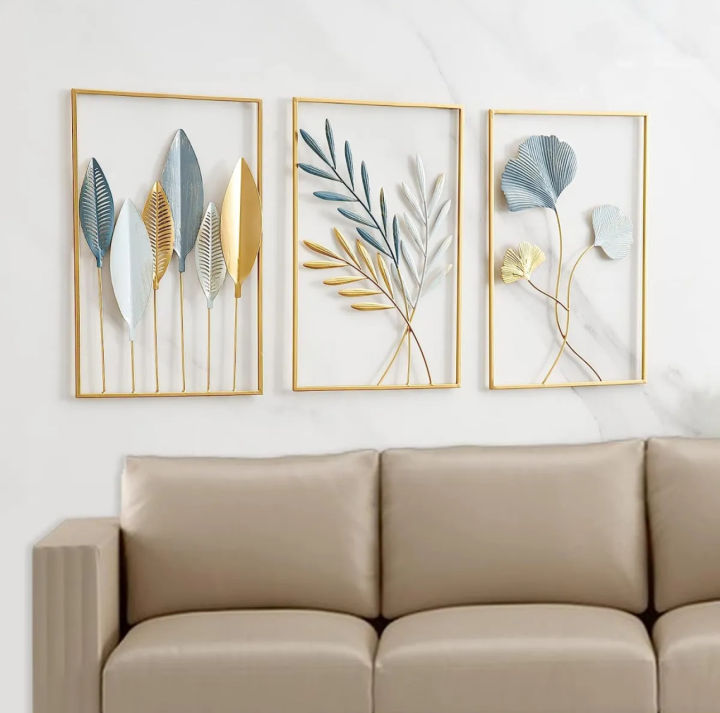 PREMIUM DECOR HUB Metal Wall Decor Leaf Frame Wall Hanging Decoration, items Set of 3 Metal Wall Art Home Decor for Living Room Office Bedroom