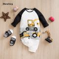 Wenefang Fashion Newborn Baby Boy Spring and autumn Clothes Long sleeves 【2025 Version】 and Round Collar Cartoon Car Print Romper Jumpsuit 0-24 months. 