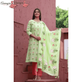 Aamayra Fashion House Lawn Green Flower Printed Kurti With Pink Pant And Shawl Set For Women. 