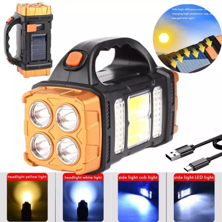 HB-2678 Solar LED Flashlight Portable USB Rechargeable light Waterproof COB Torch Light Powerful Solar Light for Camping Hiking charging light chargeable torch