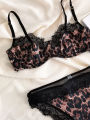 Dongzhu Leopard Print Lace Thin Bra Big Boobs Small Anti-Sagging Gathered Bra Pure Desire Temptation Bra. 