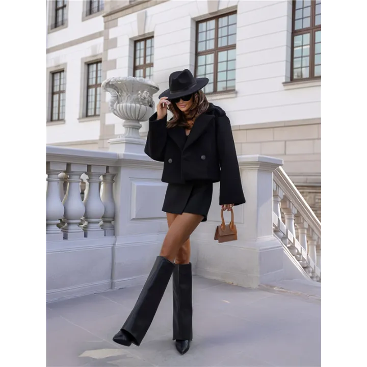 Women%20Crop%20Pea%20Coat%20Wool%20Blend%20Office%20Work%20Lapel%20Collar%20Short%20Winter%20Jacket%20Trench%20Coat%20-%20Image%203