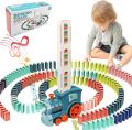 Kids Electric Domino Train Set with Brick Blocks Building Stacking Game with Light & Sound for Children (3-12y). 