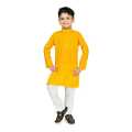 Yellow Cotton Printed Kurta Pyjama Set For Kids. 