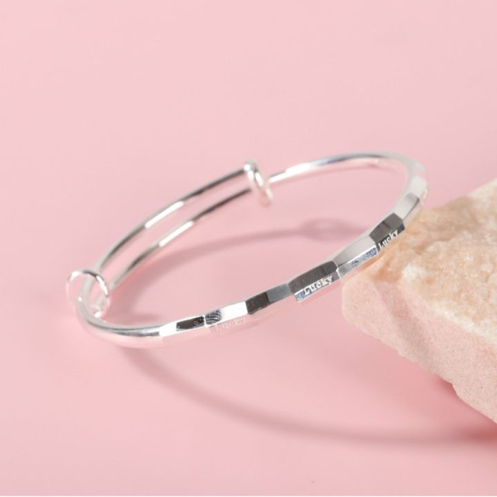 【Hottest Trends】New cupronickel silver plated lucky push-pull bracelet girls simple solid lucky ethnic style bracelet for girlfriends