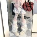White Faux Fur Furry Leg Warmers Fashion Y2K Girl Calf Sleeves Knee-length Japanese Style Boot Cover Socks Women. 