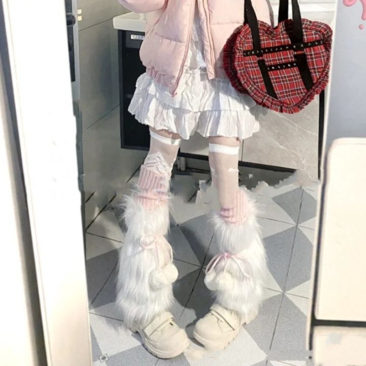 White%20Faux%20Fur%20Furry%20Leg%20Warmers%20Fashion%20Y2K%20Girl%20Calf%20Sleeves%20Knee-length%20Japanese%20Style%20Boot%20Cover%20Socks%20Women%20-%20Image%208