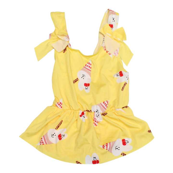 Yellow Color Printed Design Sleeveless Round Neck Design Swimwear