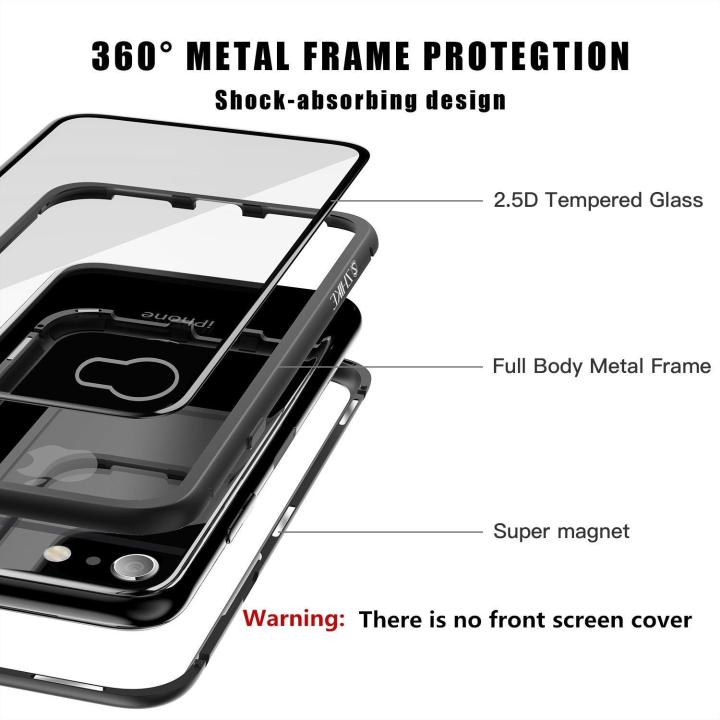 iPhone%208/7%20Case,%20Magnetic%20Case%20Metal%20Frame%20Tempered%20Glass%20Back%20with%20Built-in%20Magnet%20Cover%20for%20Apple%20iPhone%207/8%20(Clear%20Black)%20-%20Image%203