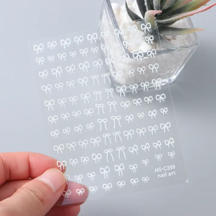 Shining%20White%20Ribbon%20Bow%20Nail%20Stickers%203d%20Nail%20Art%20Design%20Decoration%20Decals%20Ribbon%20Bow%20Diy%20Manicure%20Stickers%20-%20Image%203