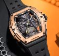 Gelatu 6012 Fashion Men Watches Top Brand Luxury Mechanical Sports Tonneau Design Montre Homme Silicone Automatic Skeleton Watch. 