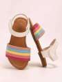 1 Pair Of Childrens able Cute Neutral Rainbow Colored Comfortable Flat Sandals, Suitable For Summer Baby Girls To Go On Vacation, Beach, Family Gatherings, And Wear. 