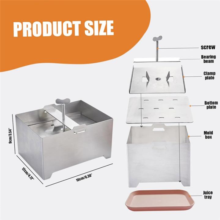 JAERBEE%20Tofu%20Presses%20Tofu%20Press,%20Stainless%20Steel%20Tofu%20Presses,%20Adjustable%20Paneer%20Maker%20with%20Drain%20Hole%20and%20Drip%20Tray%20-%20Image%202