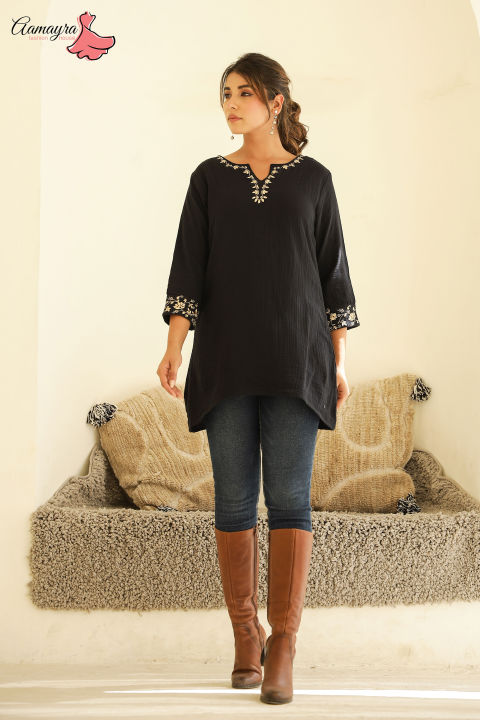 Aamayra Fashion House Black Coloured Short Kurti For Women