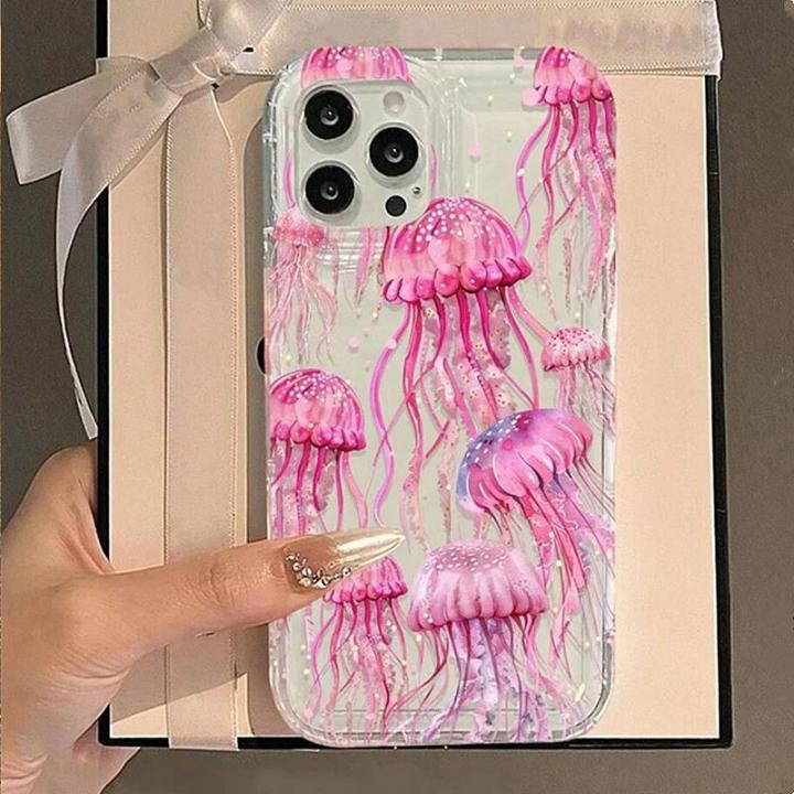 NEW Pink Jellyfish Oceanic Clear Phone Case For iPhone 16 15 14 Pro Max 13 12 Mini 11 XR XS X 7 8 Plus SE2 Transprent Silicone Cover