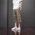 Casual pants men's 2025 summer thin ice silk sports cropped pants trendy brand loose casual shorts. 