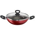 Tefal Simply Chef Non-Stick Kadhai with Lid, 28cm (Rio Red). 