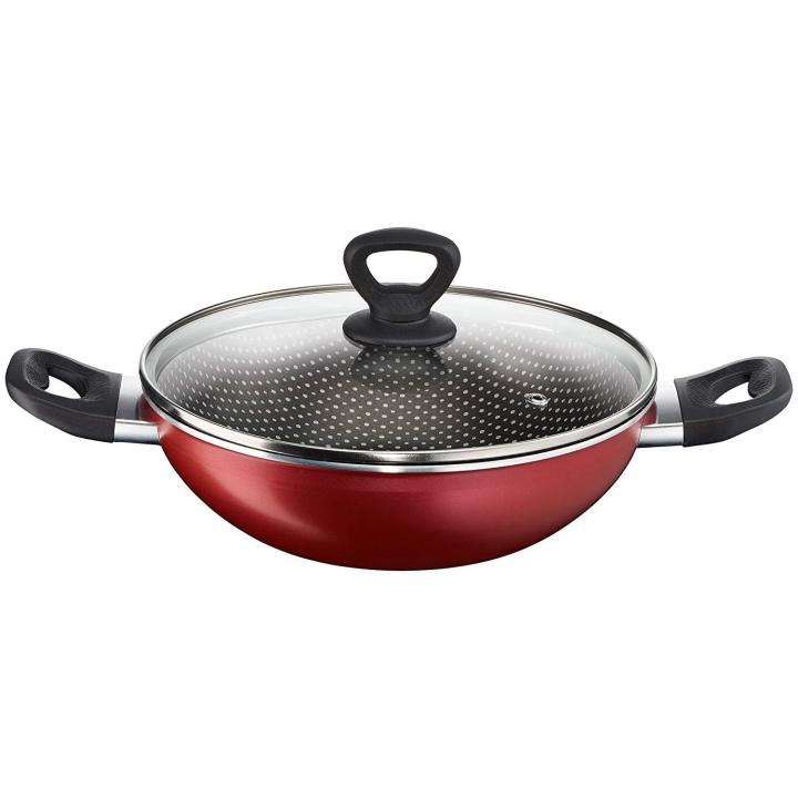 Tefal Simply Chef Non-Stick Kadhai with Lid, 28cm (Rio Red)