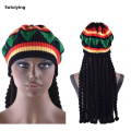 Sutuiying Unisex Knitted Braid Hat Jamaican Bob Rasta Beanie Hats Hip Hop Cap High Quality Men Dreadlocks Wig Bob Marley Caribbean Fancy Dress Headwear. 