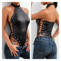 Pants top open fabric tights spandex jumpsuit metal buckle leather cheerful leggings bottom ladies one-piece i. 