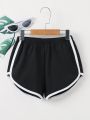 Girls Elastic Waist Contrast Binding Shorts-Black. 