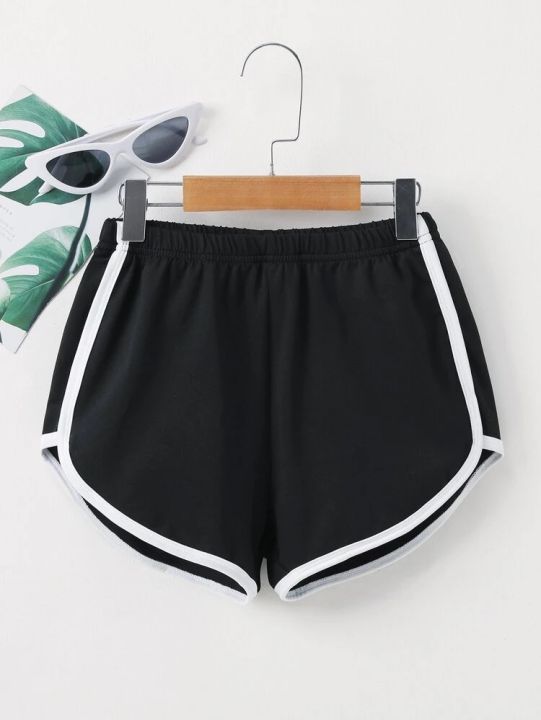 Girls%20Elastic%20Waist%20Contrast%20Binding%20Shorts-Black%20-%20Image%205