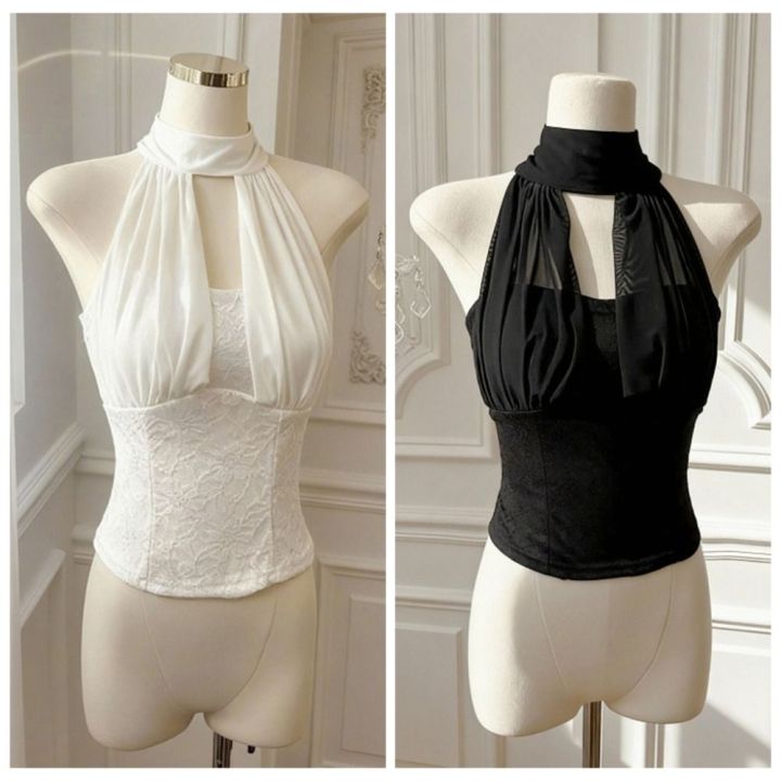 Simple%20Sleeveless%20Lace-up%20Camisole%20Pleated%20Solid%20Color%20Lace%20Vest%20Tops%20Beach%20Wear%20Halter%20Women's%20Crop%20Top%20Party%20-%20Image%204