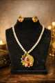 Diyou Pearl String Necklace with Gold Pendant Set | Traditional Indian Bridal Jewelry | Party Wear Earrings For Women. 