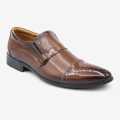 048-6 Limited Edition Black Horse Brown Color Shining Leather Texture Designer Party Shoes For Men. 